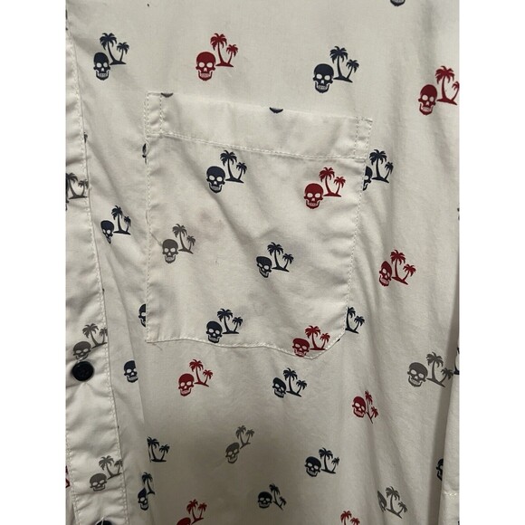 Steve’s Jeans Skulls Palm Trees Halloween White Casual S/S Button-Up Shirt 3X - Picture 3 of 7